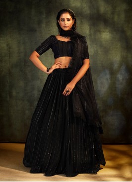 Black Color Georgette Sequins Work Lehenga