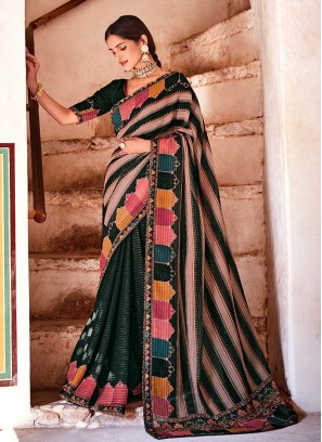 Black Color Georgette Sequins Work Saree