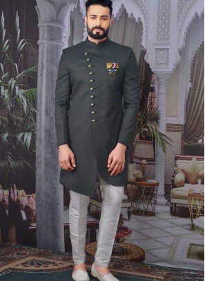 Black Color Imported Jacquard Jodhpuri Suit