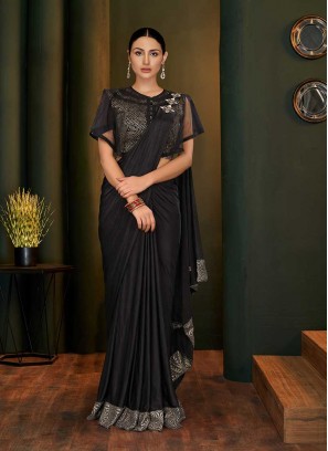 Black Color Lyrca Readymade Blouse Saree