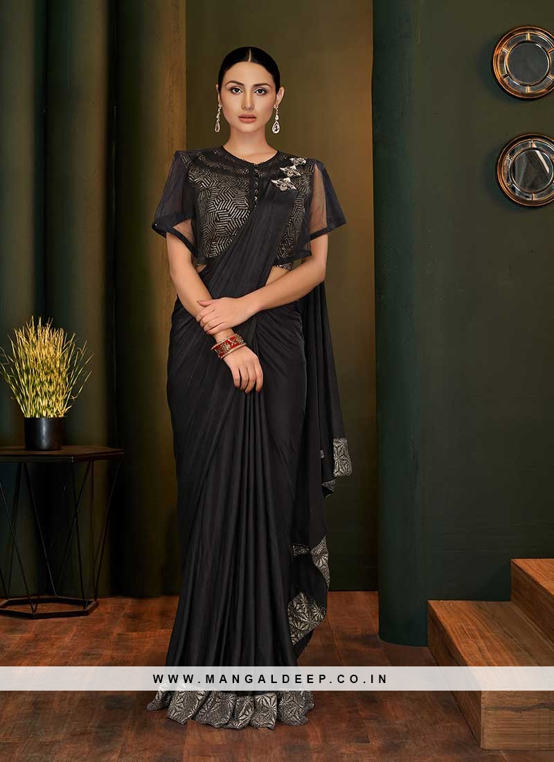 Black Color Lyrca Readymade Blouse Saree