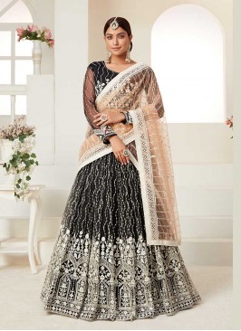 Black Color Net Sequins Work Lehenga