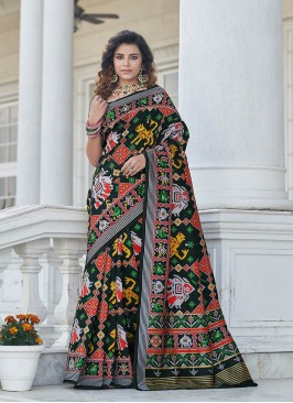 Black Color Patola Silk Printed Saree