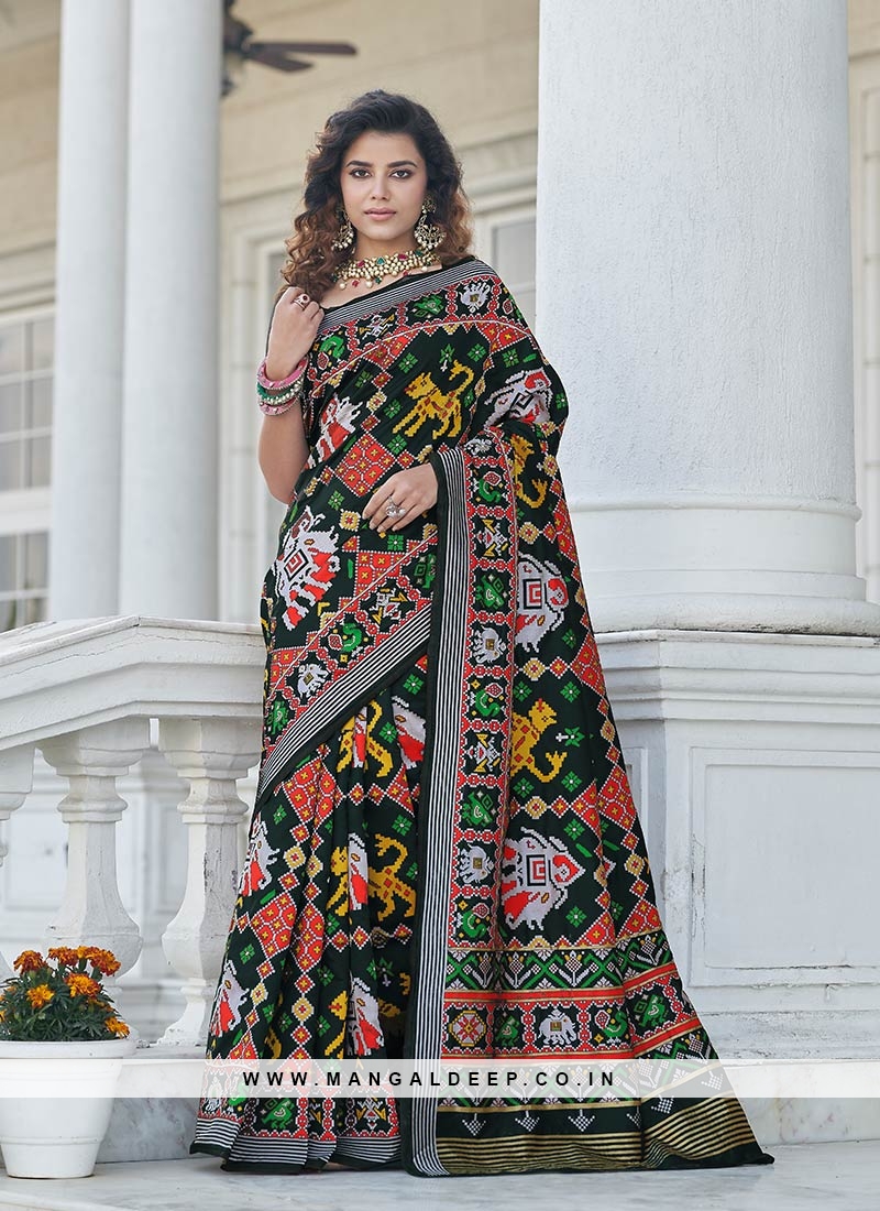 Black Color Patola Silk Printed Saree