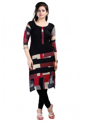 Black Color Printed Crepe Kurti