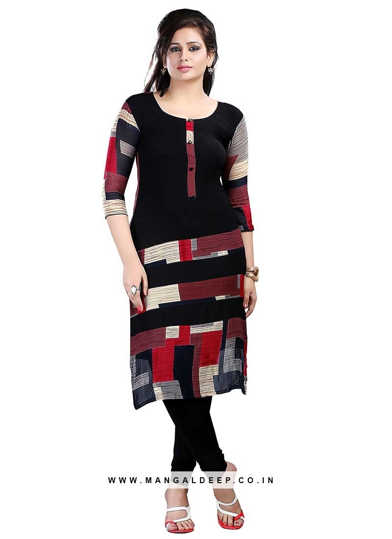 Black Color Printed Crepe Kurti