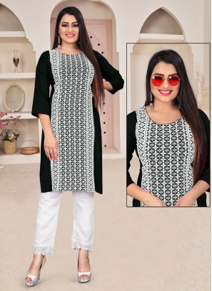 Black Color Pure Cotton Embroidered Kurti