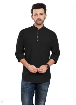 Black Color Pure Cotton Short Kurta