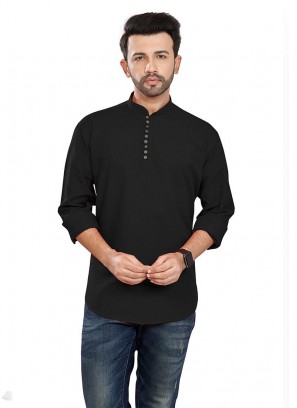 Black Color Pure Cotton Short Kurta