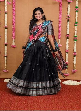 Black Color Pure Silk Lehenga