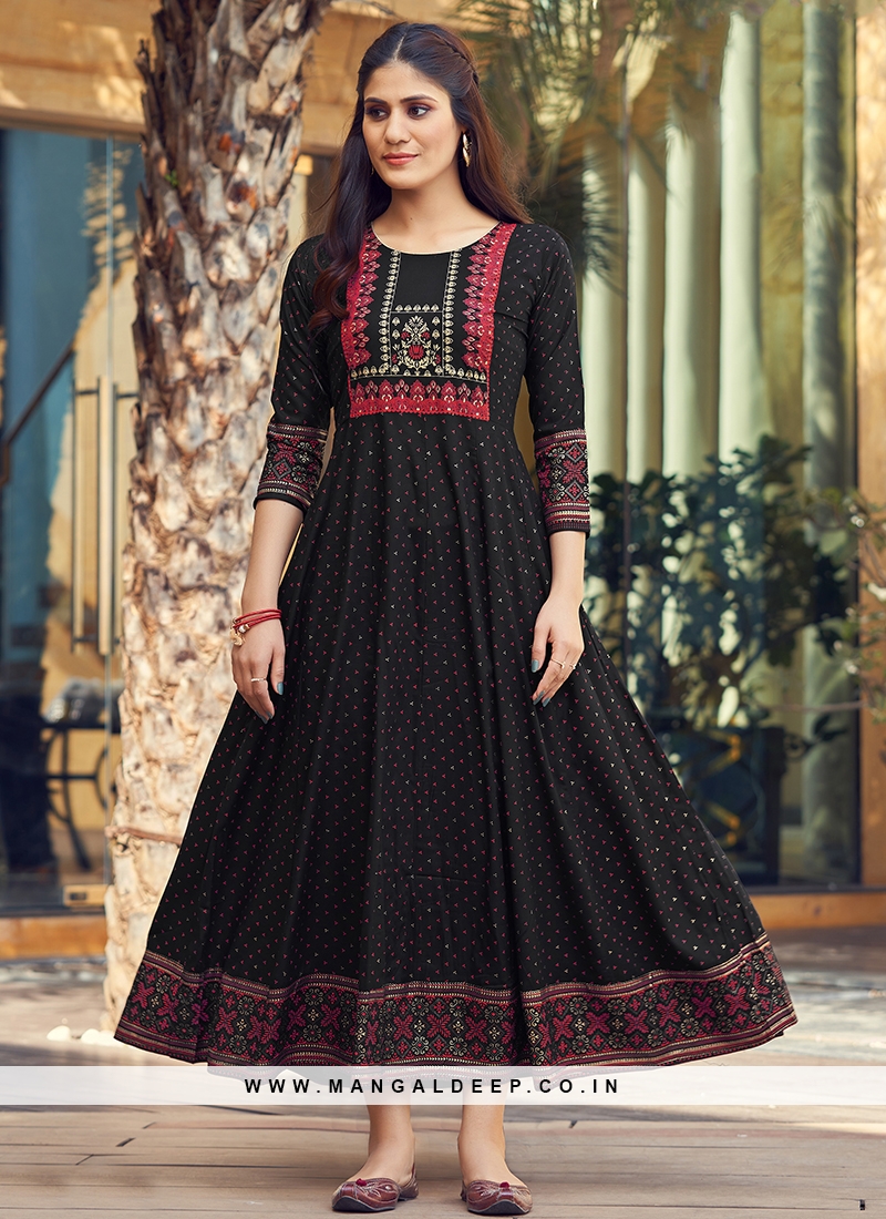 Black Color Rayon Anarkali Gown