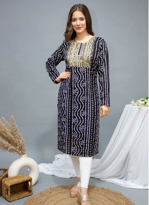 Black Color Rayon Bandhej Print Kurti