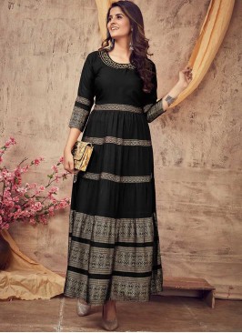 Black Color Rayon Casual Wear Gown