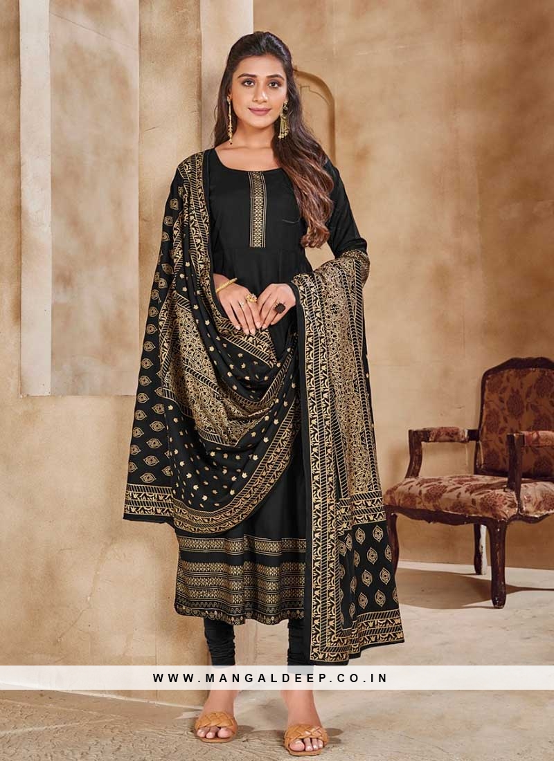 Buy Black And Gold Jacquard Designer Readymade Gown | Gowns