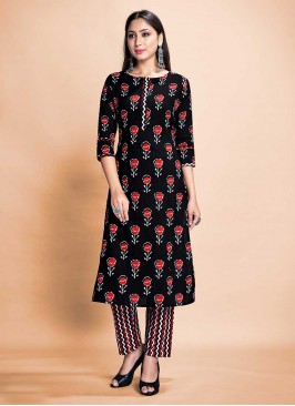 Black Color Rayon Kurti Sets