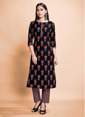 Black Color Rayon Kurti Sets
