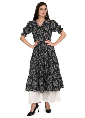 Black Color Rayon Kurti With Bottom