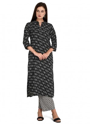 Black Color Rayon Kurti With Bottom