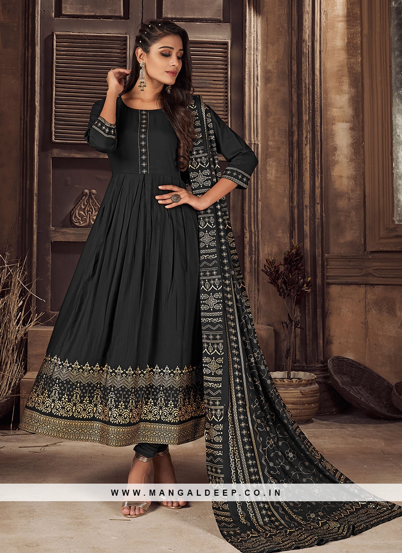 Black Color Rayon Kurti With Dupatta