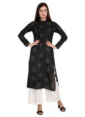 Black Color Rayon Printed Kurta Pant
