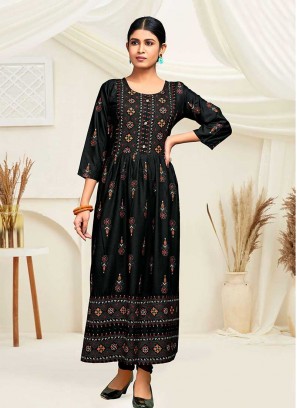 Black Color Rayon Printed Kurti