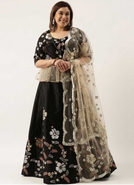 Black Color Satin Silk Big Size Lehenga