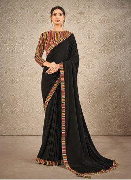 Black Color Satin Silk Party Wear Saree