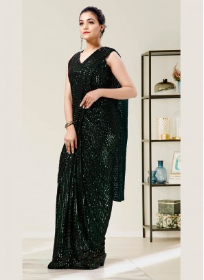 Black Color Sequins Work Saree With Readymade Blouse