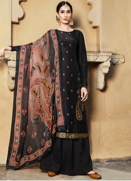 Black Color Silk Jacquard Dress Material