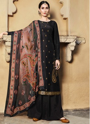 Black Color Silk Jacquard Dress Material