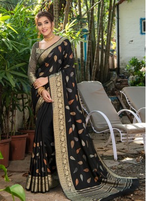 Black Color Silk Kitty Party Wear Saree