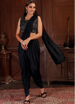 Black Color Silk Lyrca Ready To Wear Saree