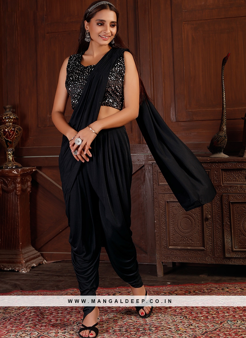 Black Color Silk Lyrca Ready To Wear Saree