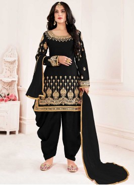 Black Color Silk Mirror Work Salwar Suit