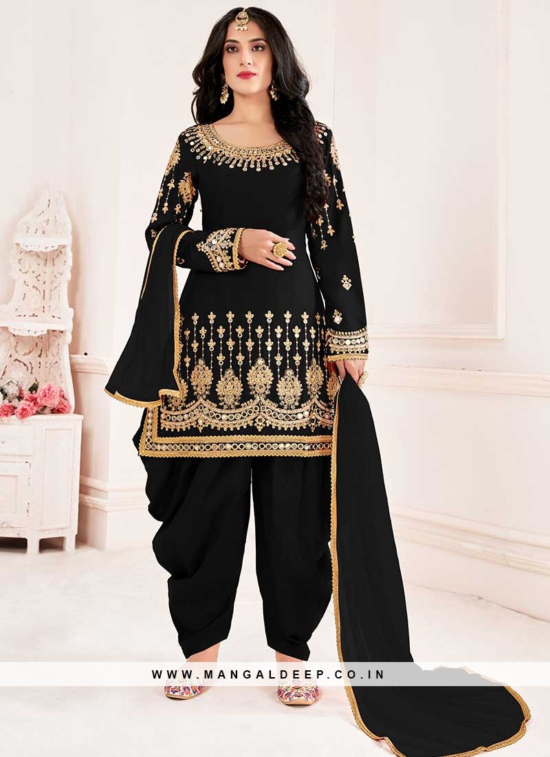 Black Color Silk Mirror Work Salwar Suit