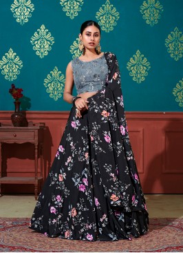 Black Color Silk Printed Lehenga