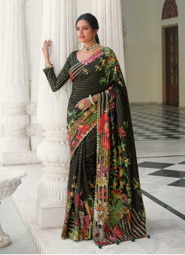 Black Color Silk Printed Saree