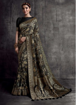 Black Color Silk Weaving Saree