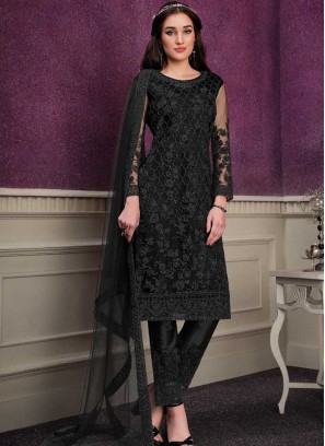 Black Color Soft Net Embroidered Suit