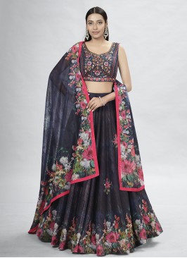 Black Color Thread Embroidery,Hand Work Lehenga