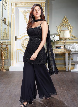 Black Color Thread Work Sharara Dress