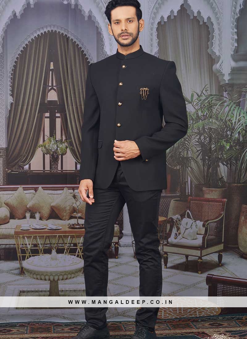 Black Color Wedding Wear Jodhpuri Suit