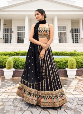 Black Colour Faux Georgette Lehenga Choli