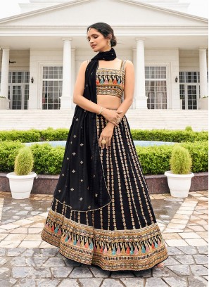 Black Colour Faux Georgette Lehenga Choli