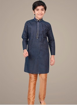 Navy Blue cottan silk Indo Western Suit for Boys.