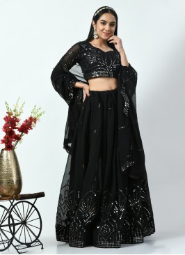 Black Cotton Embroidered Designer Lehenga Choli