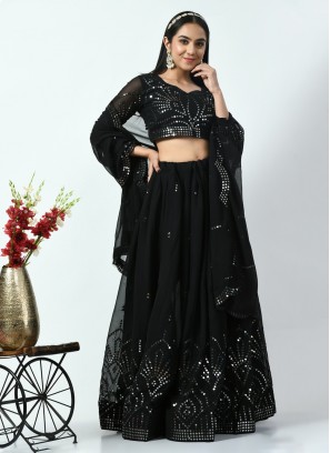 Black Cotton Embroidered Designer Lehenga Choli