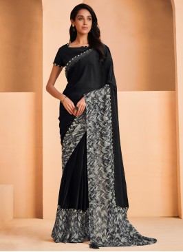 Black Crepe Silk Contemporary Style Saree