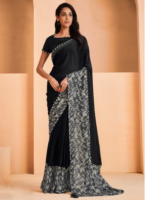 Black Crepe Silk Contemporary Style Saree