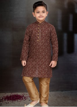 Coffee Elegance Boys' Kurta and Trouser Set.